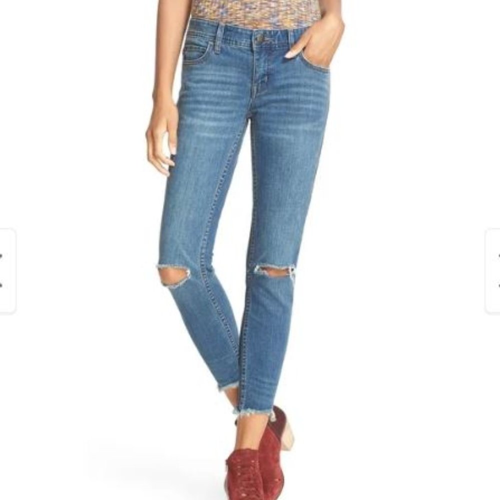 Free People Ripped Raw Hem Cropped Jeans